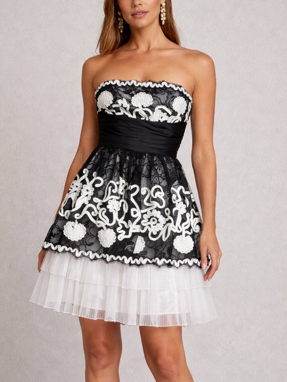 Betsey Johnson Strapless Black White Lace Tulle Mini Dress Size XS
